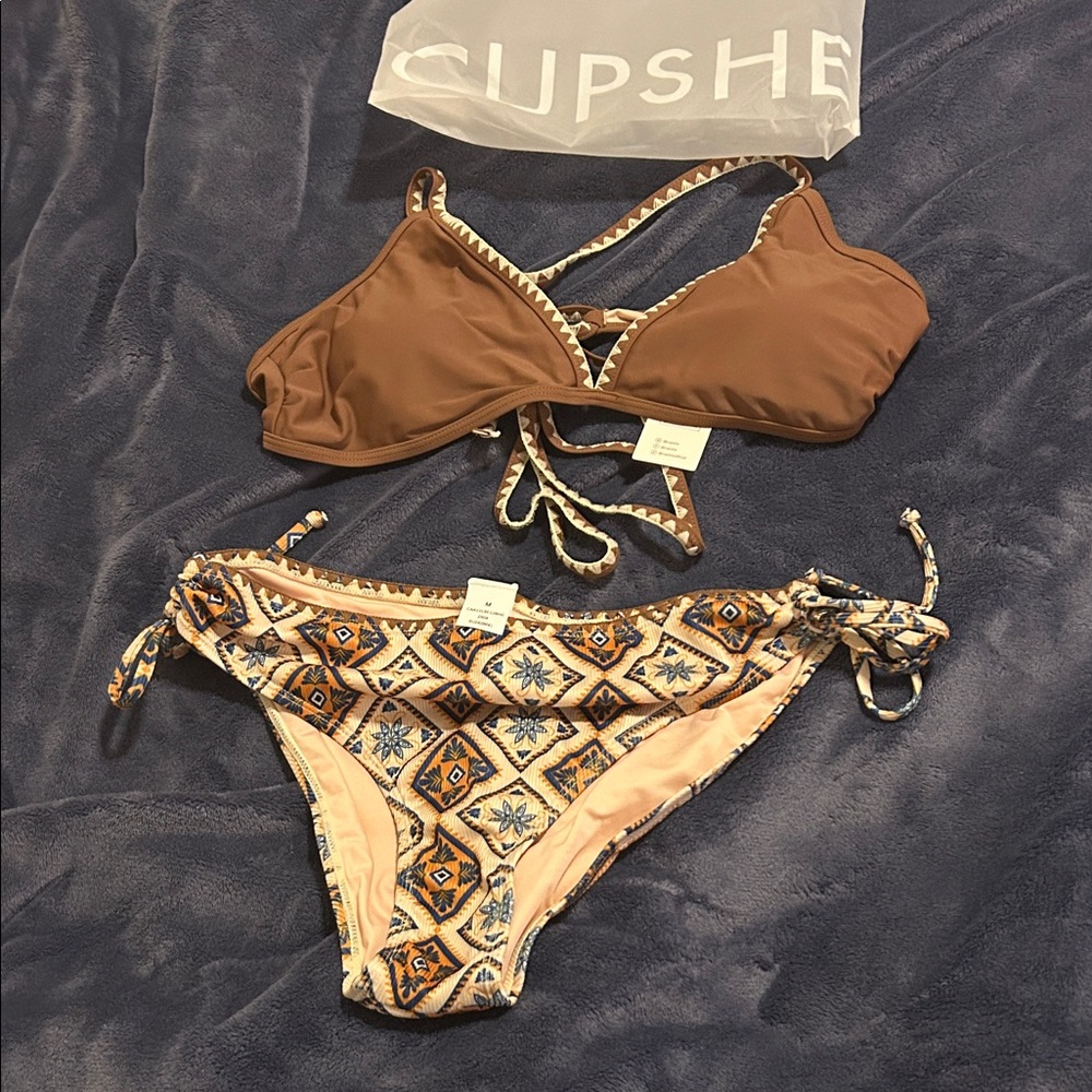Cupshe Brown Bikini with Geometric Pattern